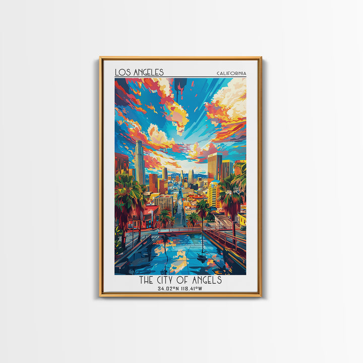 Los Angeles Travel Poster, Framed Canvas Print, Travel Prints, Landscape Art, Travel Wall Decor, Retro Wall Art, Retro Travel Poster