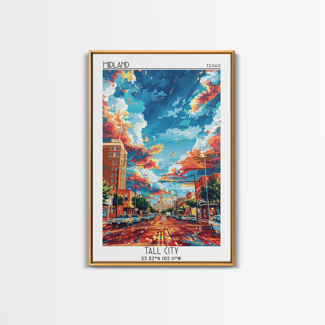 Midland Travel Poster, Framed Canvas Print, Retro Travel Poster, City Wall Art, Vintage Poster, Fine Art Print, Vintage Travel Print