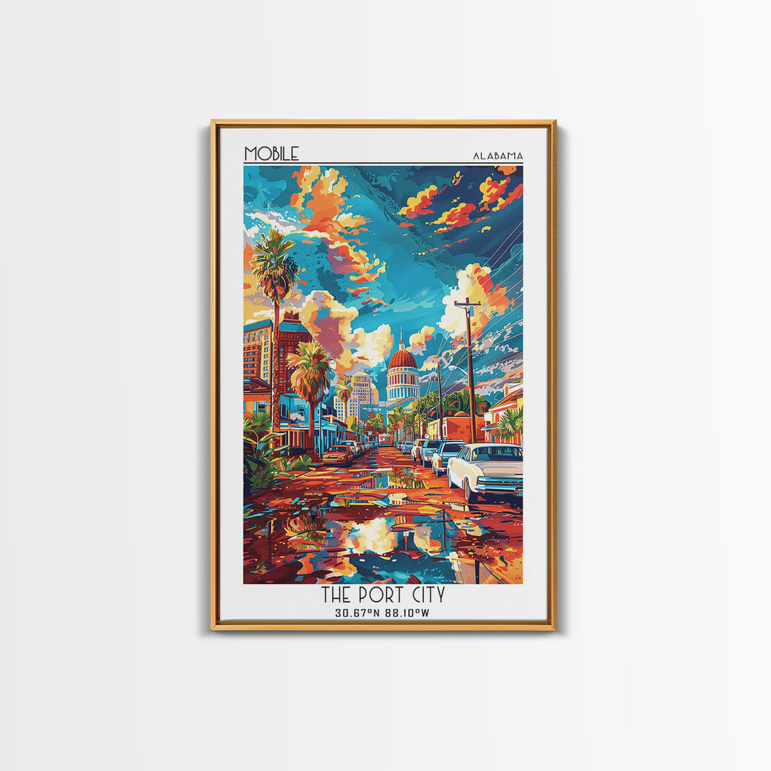 Mobile Travel Poster, Framed Canvas Print, Travel Wall Decor, Minimalist Poster, Poster Art, Retro Travel Poster, Retro Travel Print