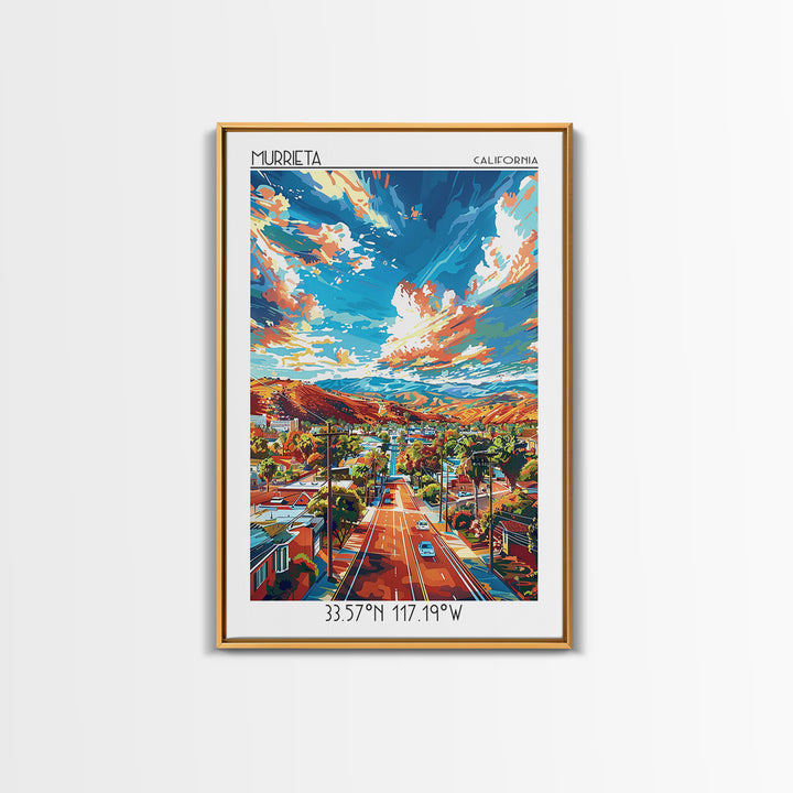 Murrieta Travel Poster, Framed Canvas Print, City Art Print, Travel Wall Art, Gallery Wall Set, Wanderlust Gift, Vintage City Poster