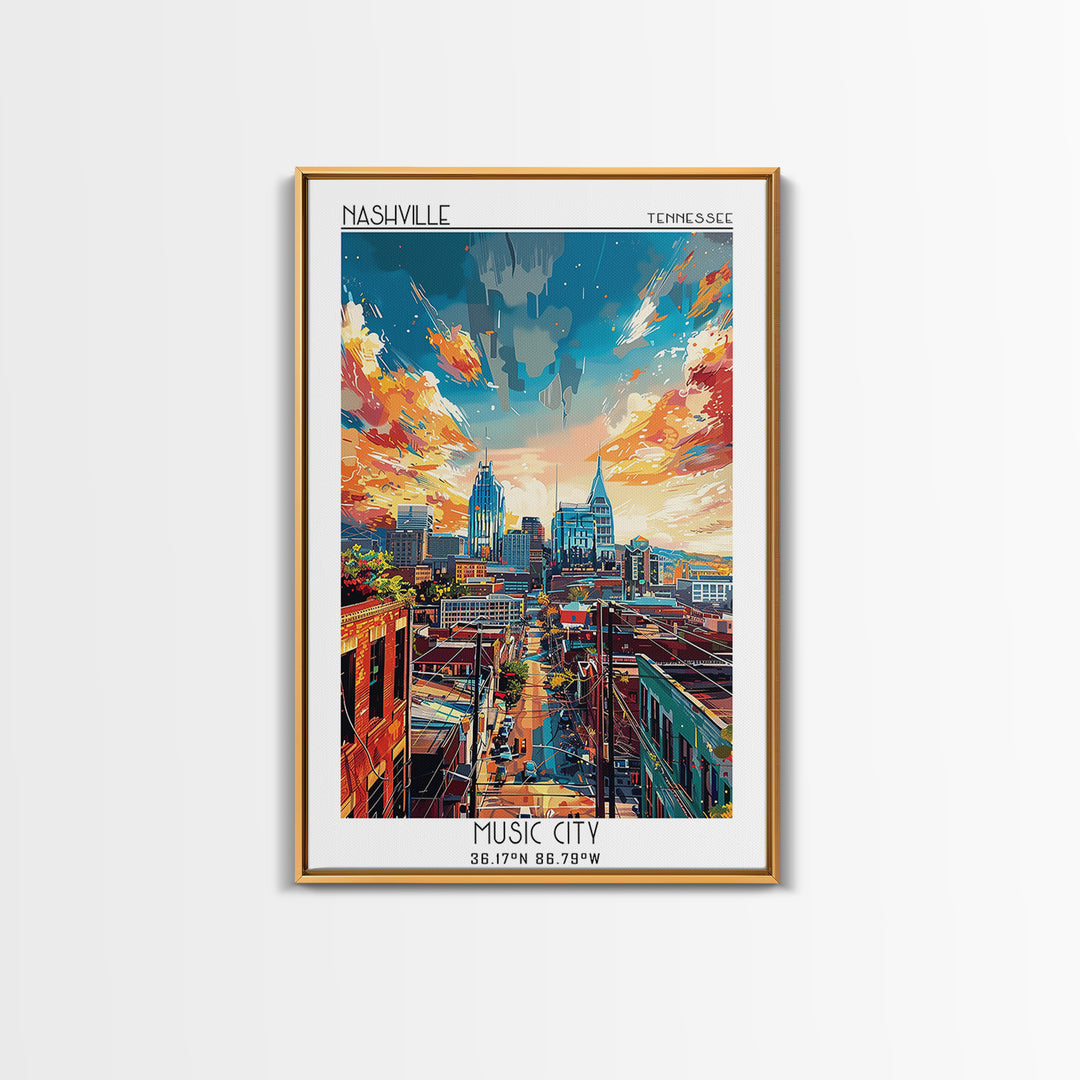 Nashville Travel Poster, Canvas Print, Poster Print, Travel Wall Art, City Art Print, Gallery Wall Set, Travel Prints, Landscape Art