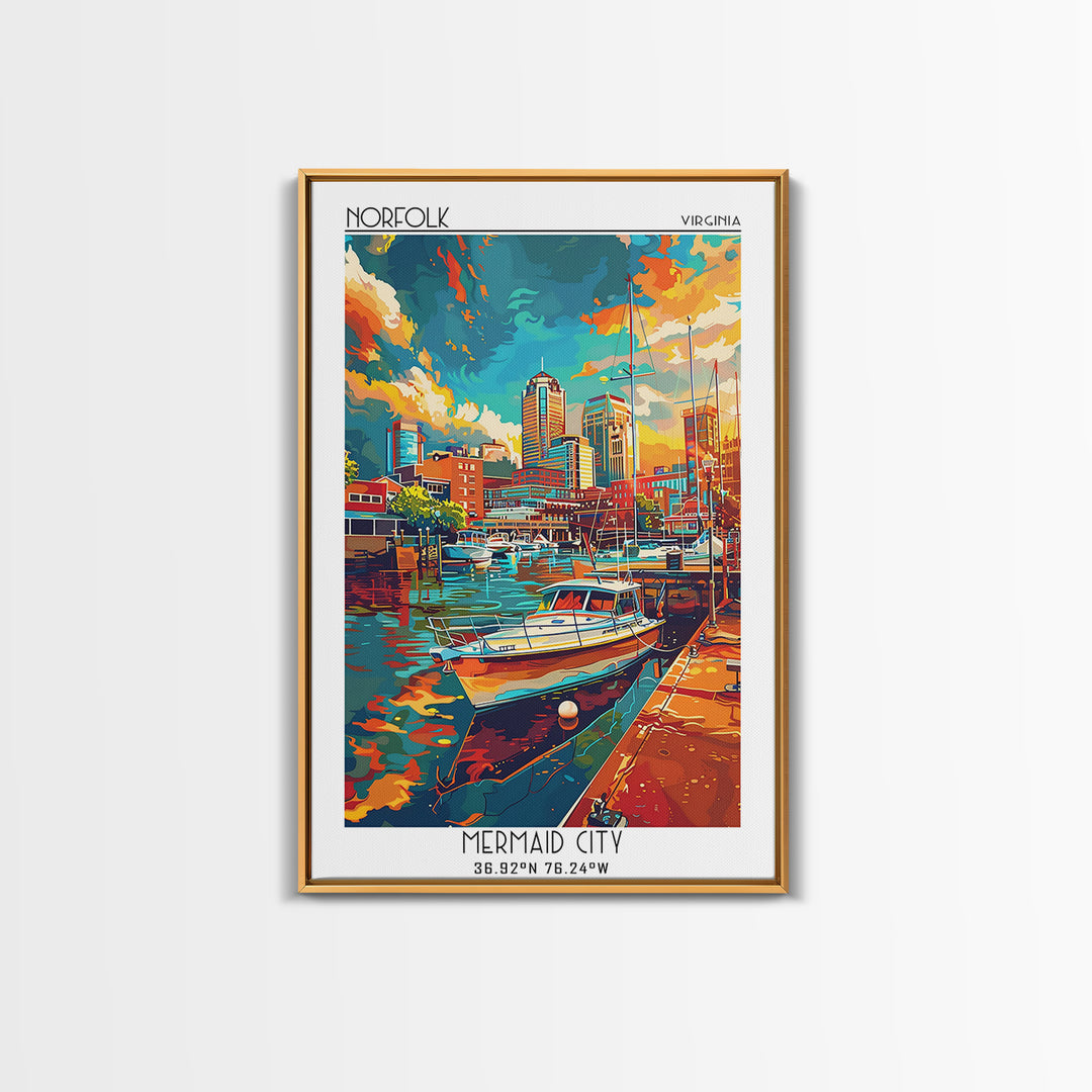 Norfolk Travel Poster, Framed Canvas Print, Retro Travel Poster, City Wall Art, City Travel Poster, Home Decor, Mid Century Wall Art