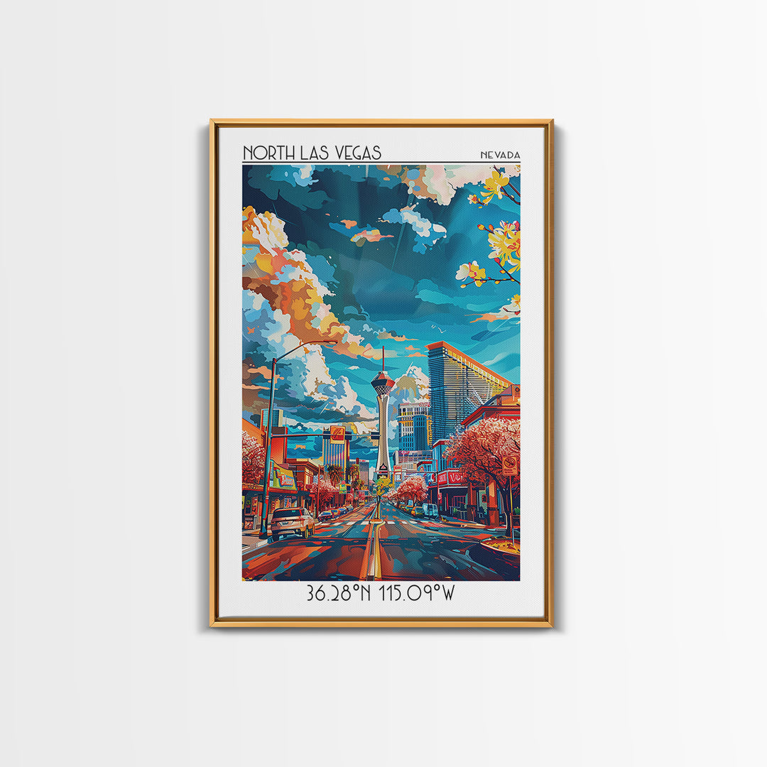 North Las Vegas Travel Poster, Framed Canvas Print, Retro Travel Poster, City Wall Art, Landscape Art, Poster Print, Travel Wall Art