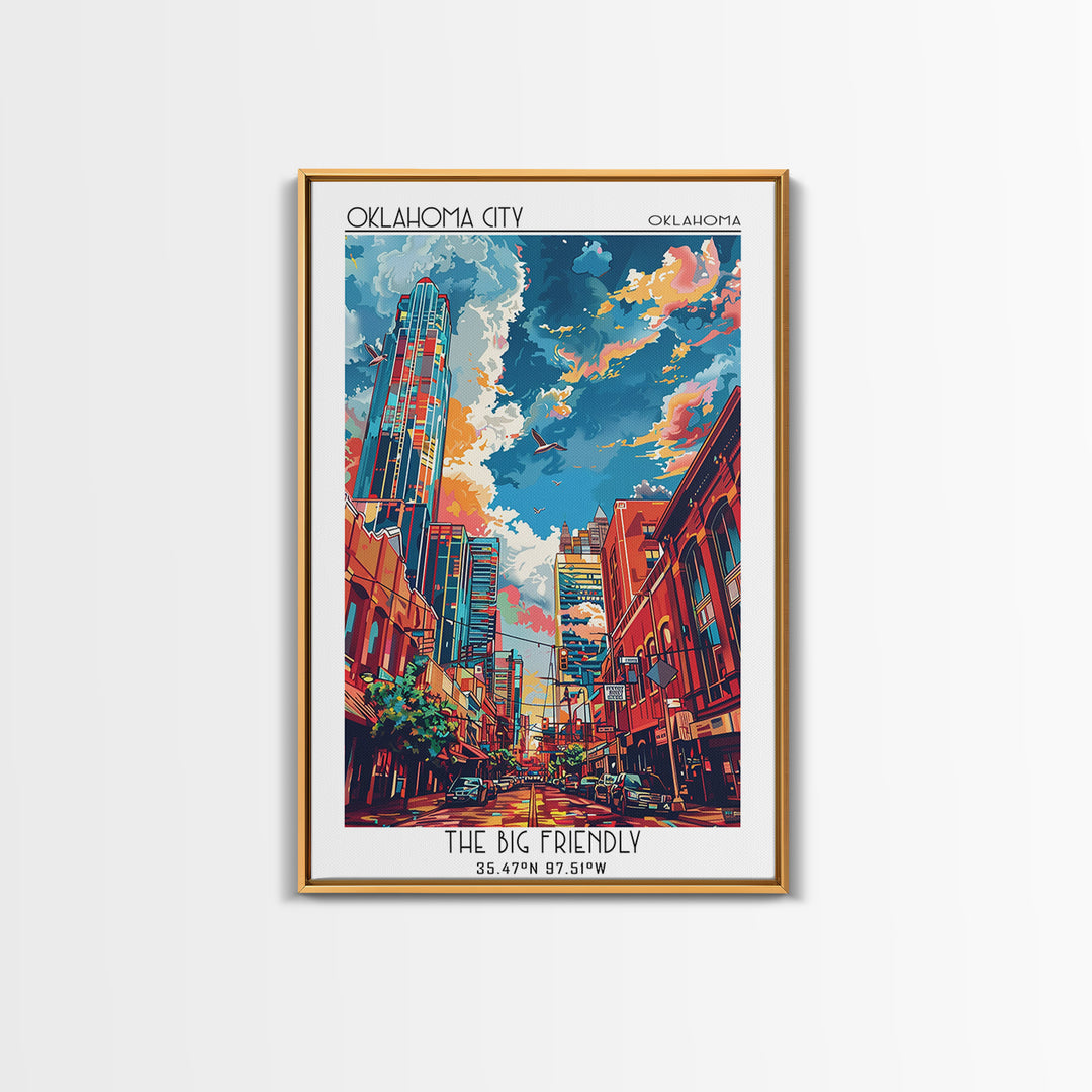 Oklahoma City Travel Poster, Framed Canvas Print, City Travel Poster, Vintage City Poster, Wall Art, Travel Art Print, City Wall Art
