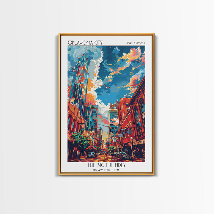 Oklahoma City Travel Poster, Framed Canvas Print, City Travel Poster, Vintage City Poster, Wall Art, Travel Art Print, City Wall Art