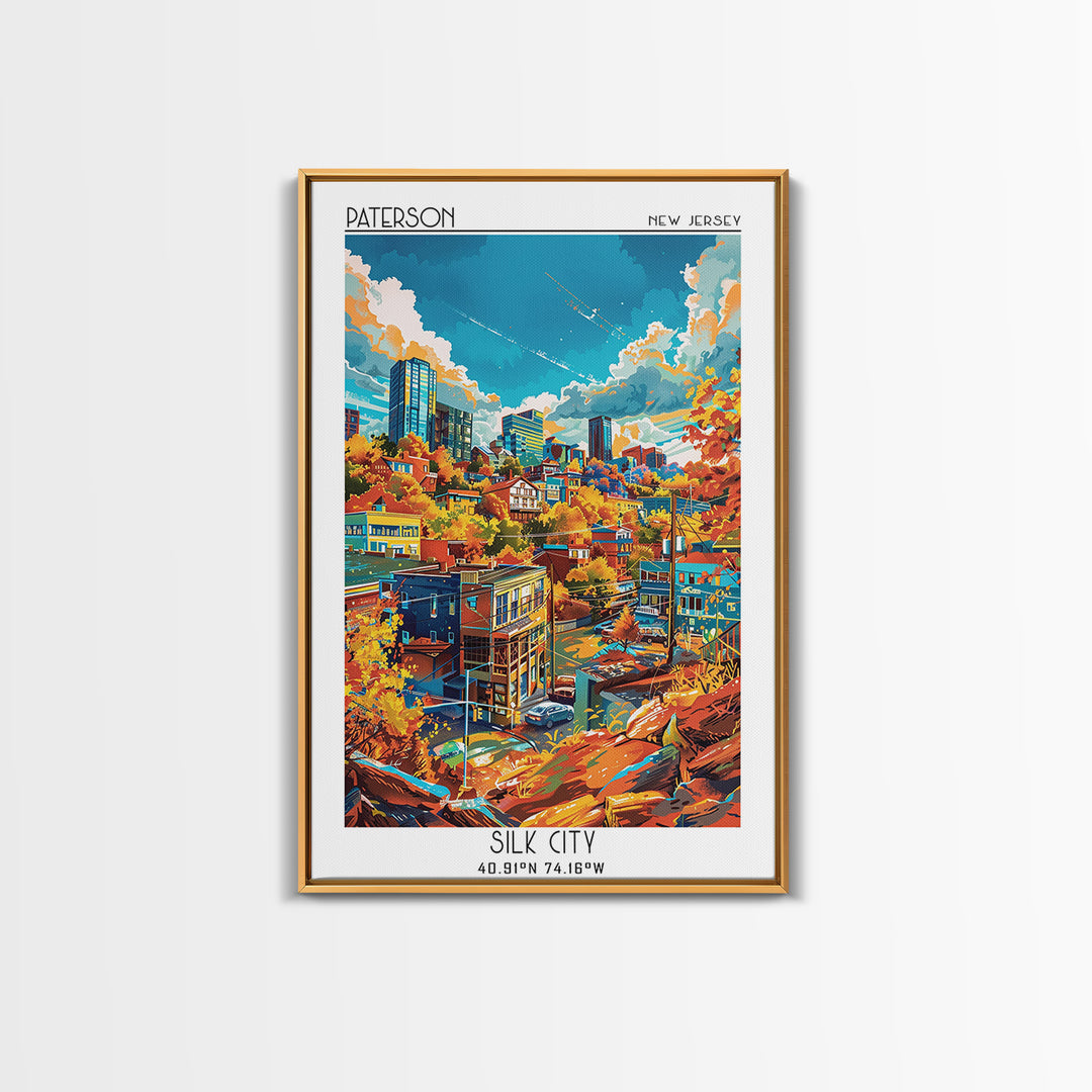 Paterson Travel Poster, Framed Canvas Print, Travel Prints, Landscape Art, City Art Print, Living Room Wall Art, Retro Travel Poster