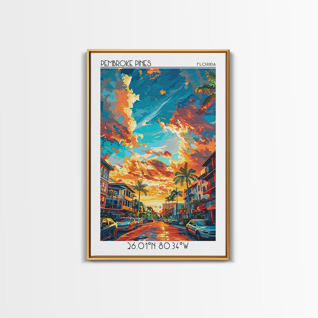 Pembroke Pines Travel Poster, Canvas Print, City Travel Poster, Vintage City Poster, Travel Wall Art, Travel Print, Travel Art Print