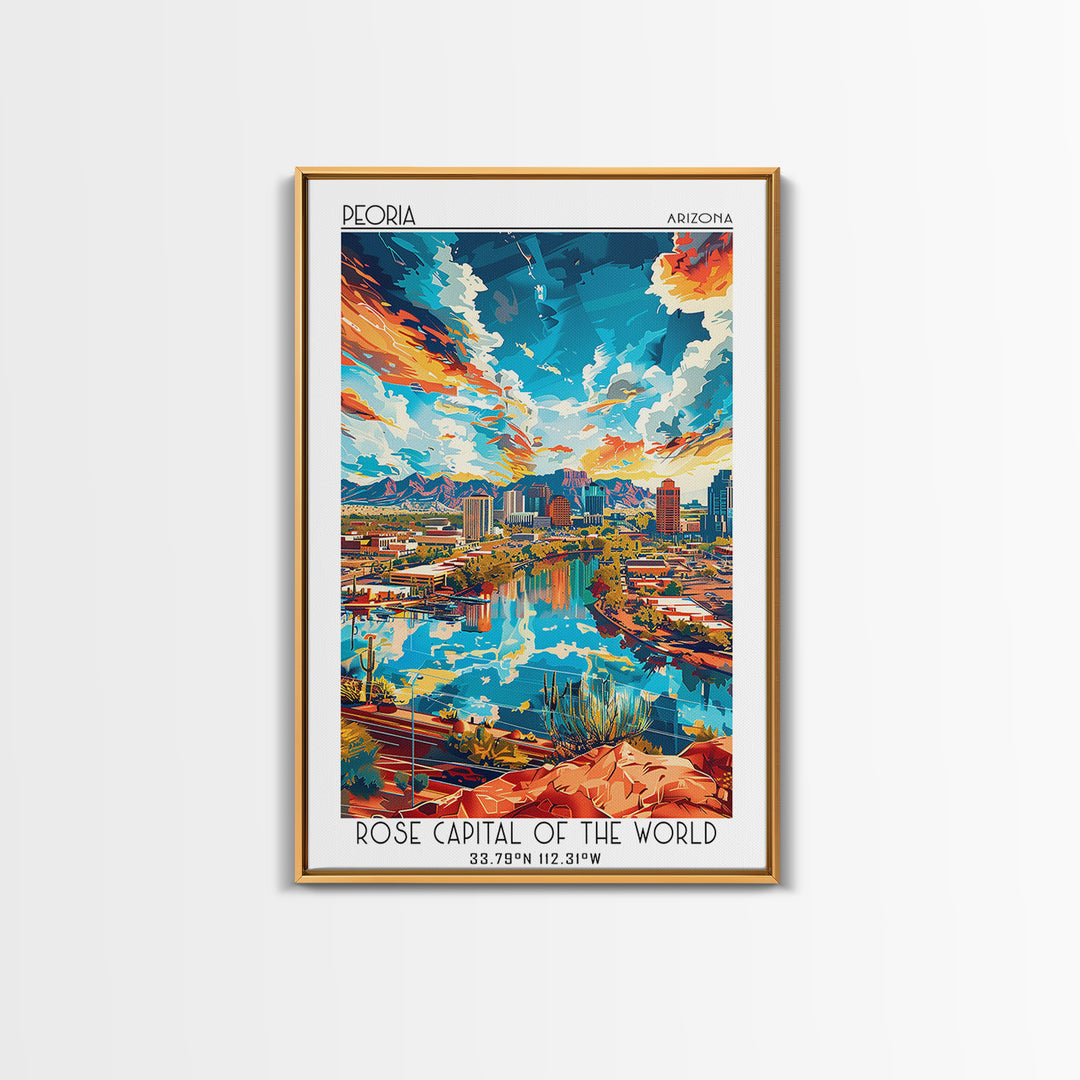 Peoria Travel Poster, Canvas Print, City Travel Poster, Vintage City Poster, Wanderlust Gift, Mid Century Wall Art, Travel Art Print