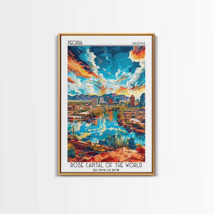 Peoria Travel Poster, Canvas Print, City Travel Poster, Vintage City Poster, Wanderlust Gift, Mid Century Wall Art, Travel Art Print