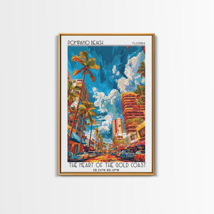 Pompano Beach Travel Poster, Framed Canvas Print, Travel Prints, Landscape Art, Minimalist Poster, Vintage City Poster, Travel Print