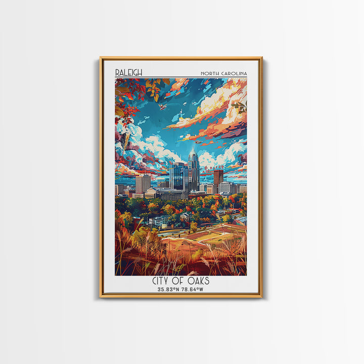 Raleigh Travel Poster, Framed Canvas Print, Travel Prints, Landscape Art, City Travel Poster, Gallery Wall Set, Mid Century Wall Art