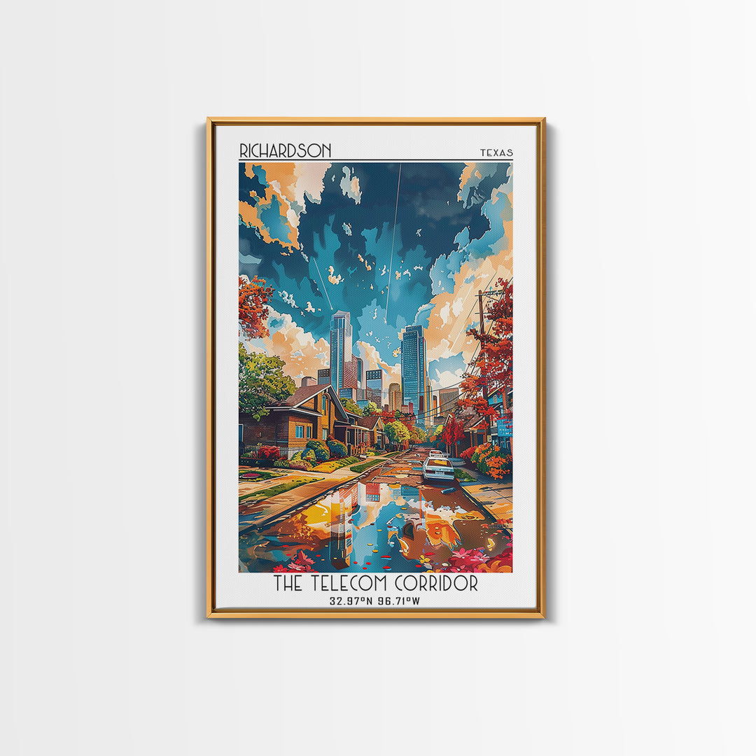 Richardson Travel Poster, Framed Canvas Print, Retro Travel Poster, City Wall Art, Poster Print, Landscape Art, Watercolor Cityscape
