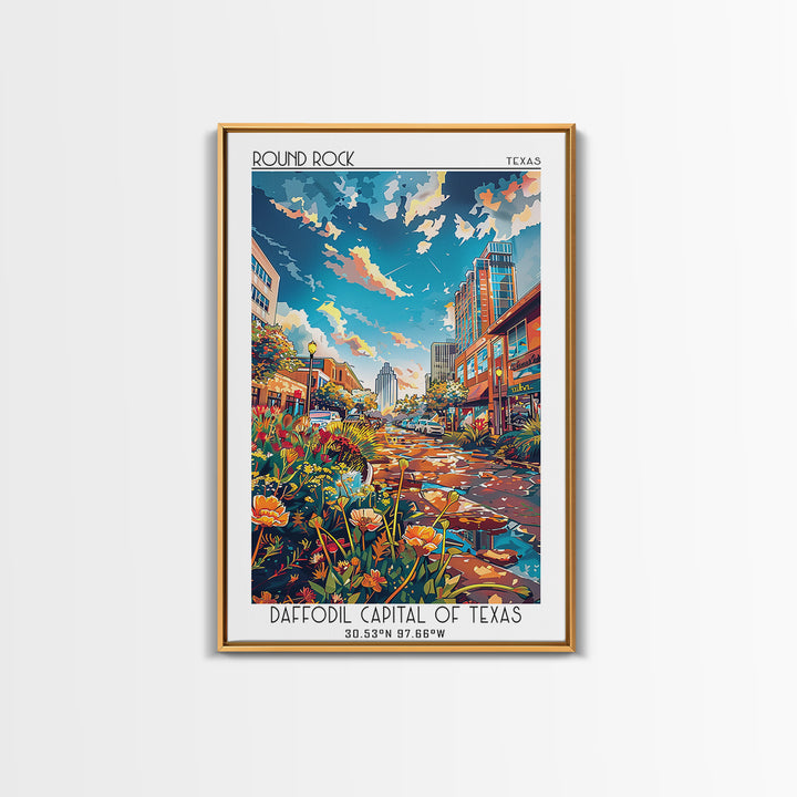 Round Rock Travel Poster, Framed Canvas Print, City Art Print, Travel Wall Art, Travel Posters, Colorful Wall Art, Home Office Decor