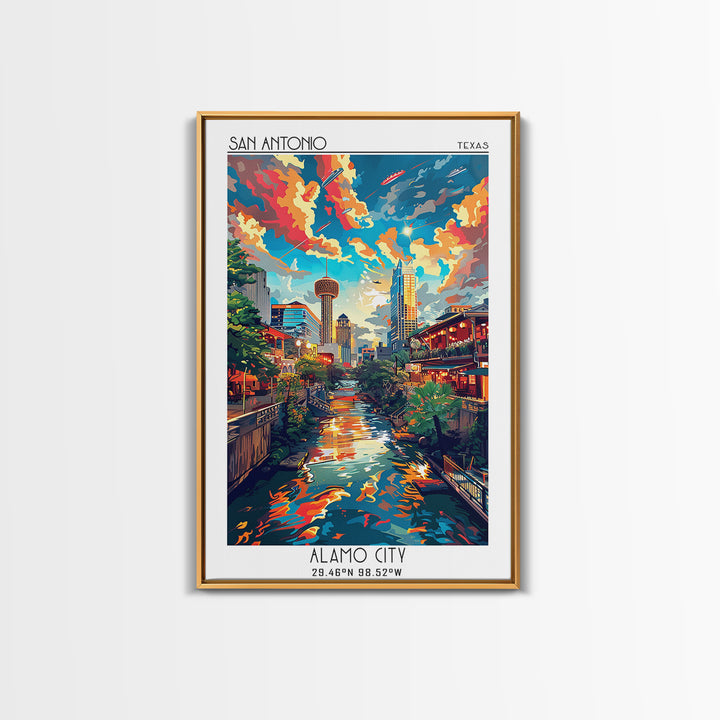 San Antonio Travel Poster, Framed Canvas Print, City Travel Poster, Vintage City Poster, Travel Print, Landscape Art, Fine Art Print