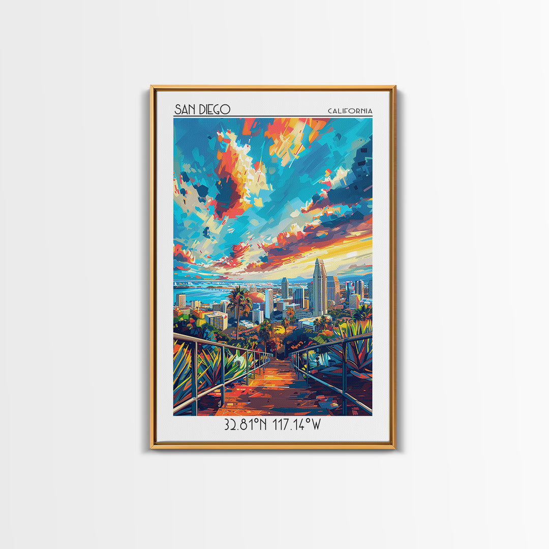 San Diego Travel Poster, Canvas Print, Travel Wall Art, City Wall Art, City Illustration, Art Print, Home Office Decor, Travel Decor