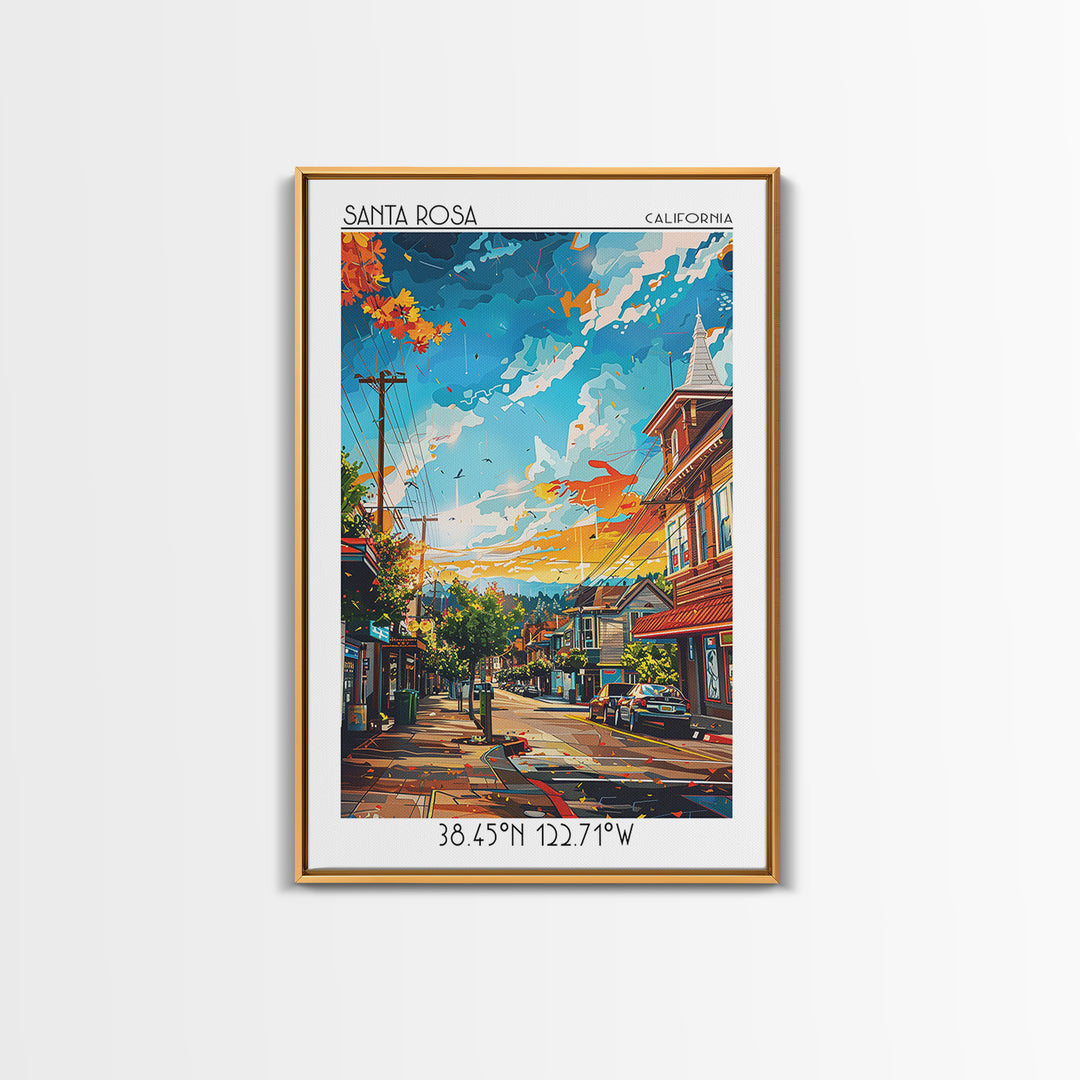 Santa Rosa Travel Poster, Framed Canvas Print, Poster Print, Travel Wall Art, Gallery Wall Set, Home Office Decor, Colorful Wall Art