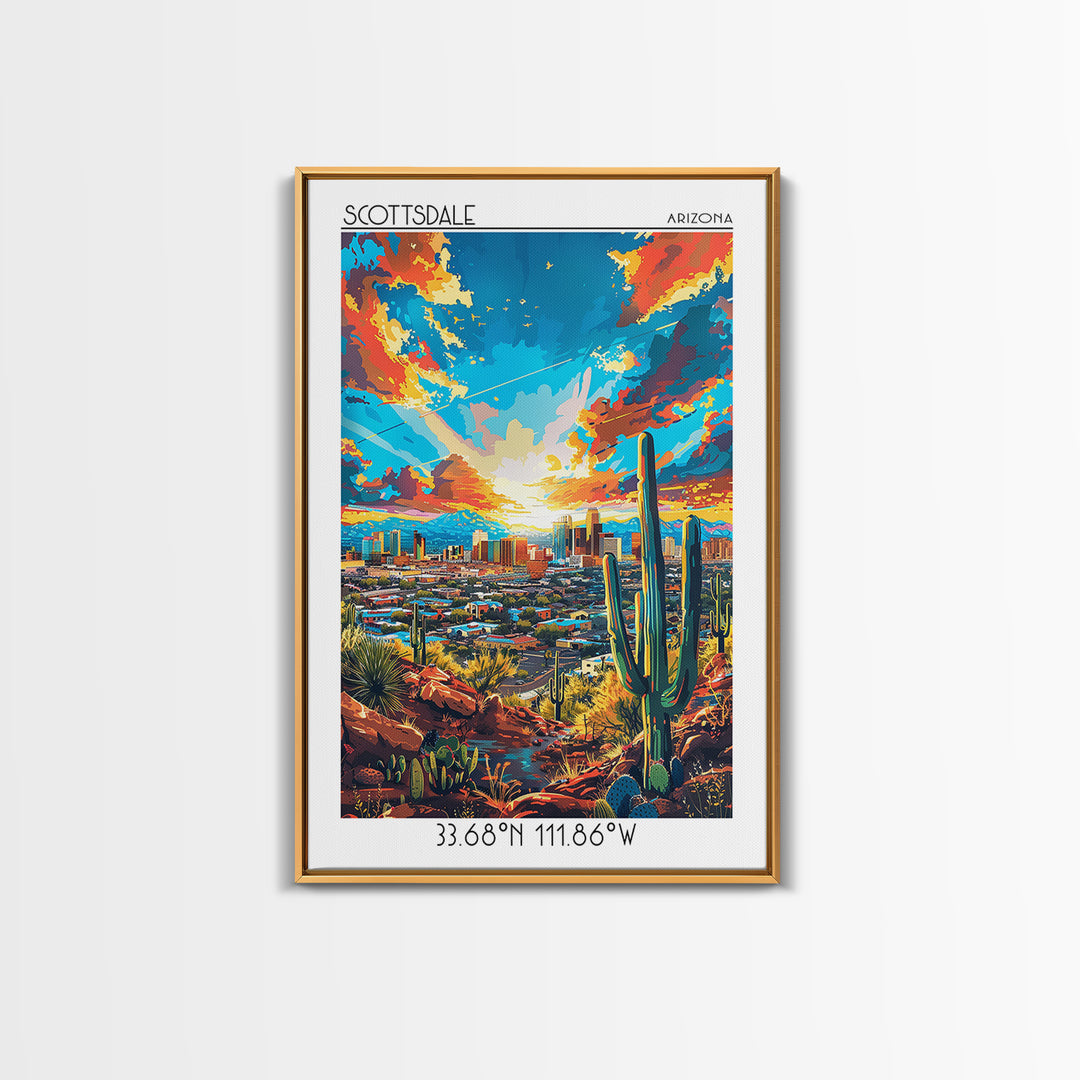 Scottsdale Travel Poster, Canvas Print, City Travel Poster, Travel Wall Art, City Illustration, Vintage City Poster, Wanderlust Gift