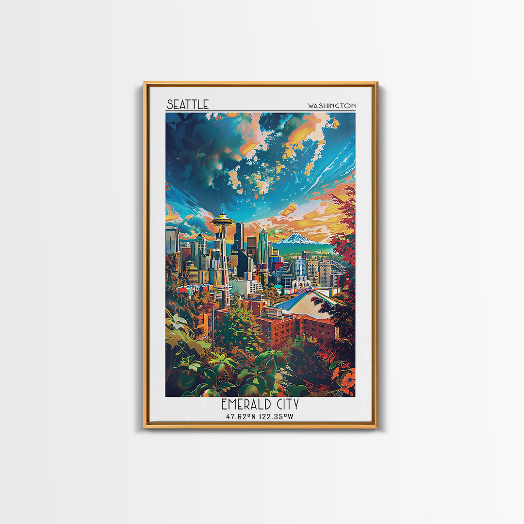 Seattle Travel Poster, Canvas Print, Retro Wall Art, Travel Print, Retro Travel Print, Home Office Decor, Wall Art, Travel Art Print