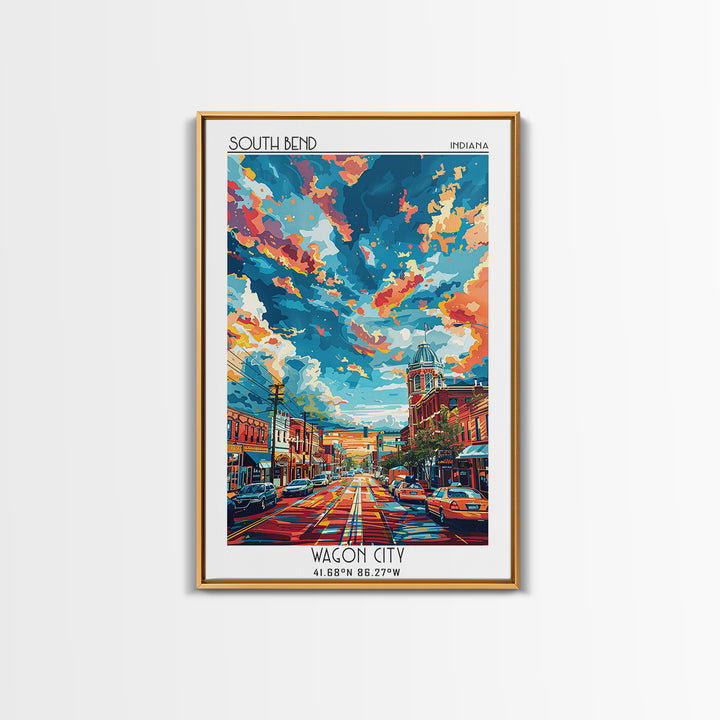 South Bend Travel Poster, Framed Canvas Print, Travel Wall Art, City Wall Art, City Art Print, City Travel Poster, Colorful Wall Art