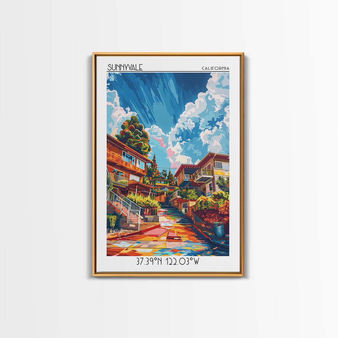 Sunnyvale Travel Poster, Canvas Print, City Art Print, Travel Wall Art, Mid Century Wall Art, Retro Travel Poster, City Illustration