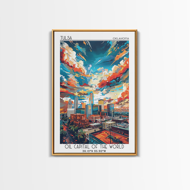 Tulsa Travel Poster, Framed Canvas Print, City Art Print, Travel Wall Art, Living Room Wall Art, Travel Art Print, Colorful Wall Art