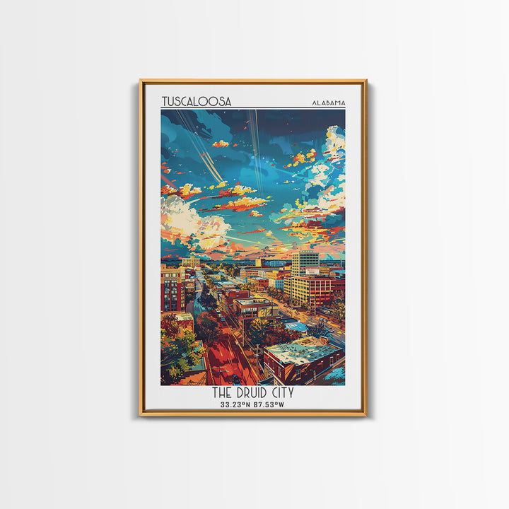 Tuscaloosa Travel Poster, Framed Canvas Print, Travel Wall Art, City Wall Art, Mid Century Wall Art, Home Office Decor, Travel Decor