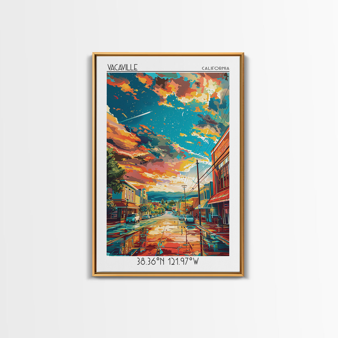 Vacaville Travel Poster, Framed Canvas Print, Retro Travel Poster, City Wall Art, Landscape Art, Travel Art Print, Home Office Decor