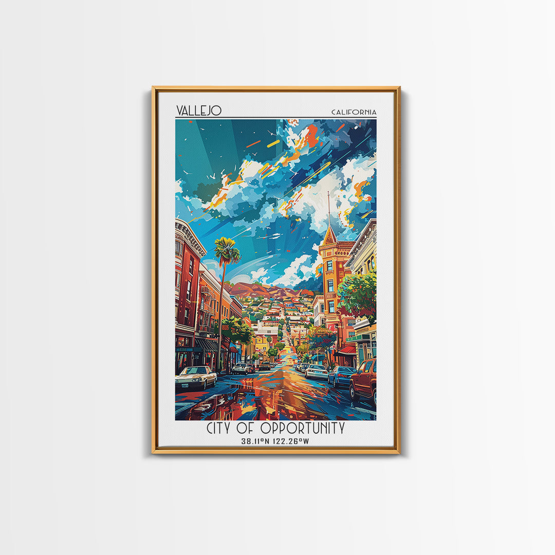 Vallejo Travel Poster, Framed Canvas Print, Retro Wall Art, Travel Print, Home Office Decor, Living Room Wall Art, Minimalist Poster