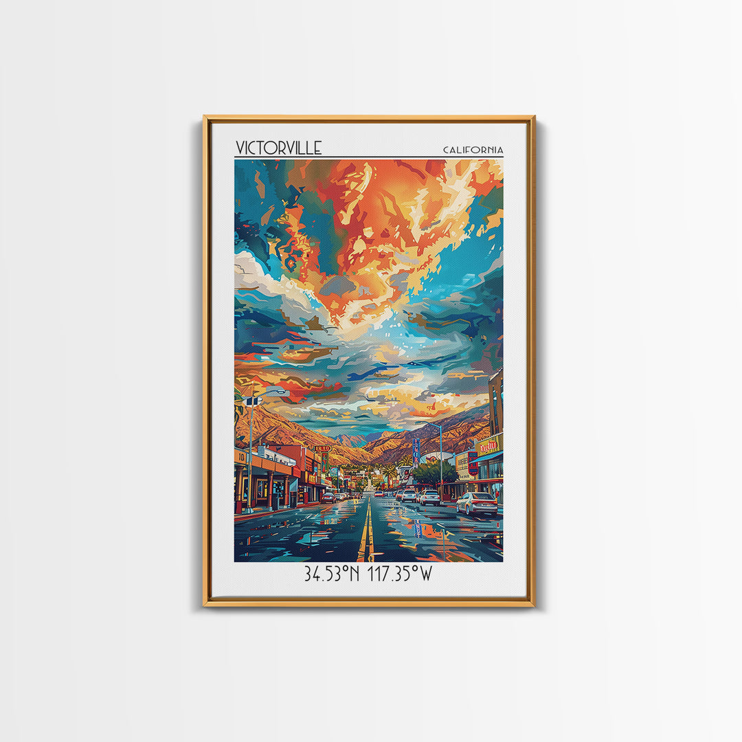 Victorville Travel Poster, Framed Canvas Print, Travel Art Print, Modern Wall Decor, City Wall Art, City Travel Poster, Travel Print