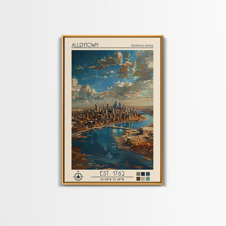 Allentown Travel Poster, Framed Canvas Print, City Art Print, Travel Wall Art, Travel Art Print, Retro Wall Art, Vintage City Poster