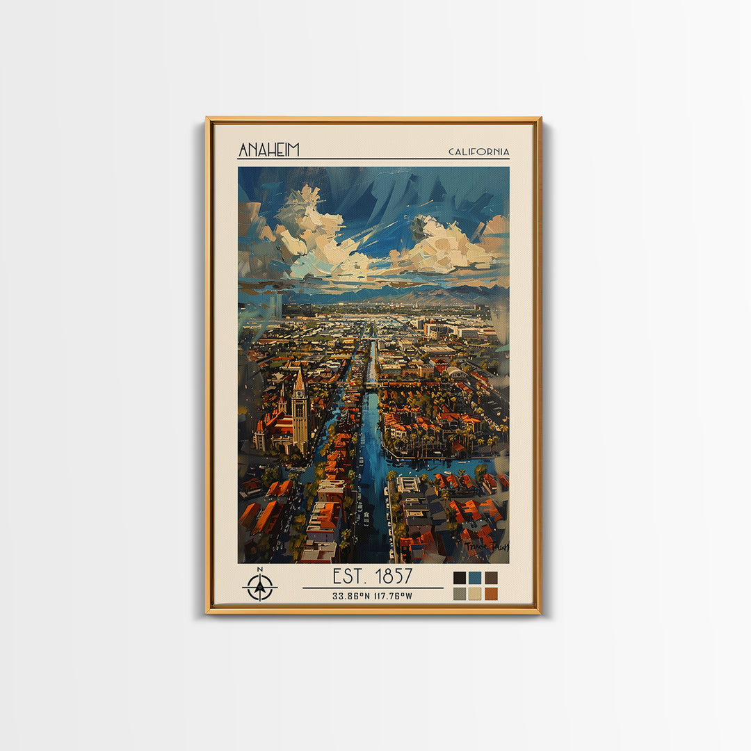 Anaheim Travel Poster, Framed Canvas Print, City Art Print, Travel Wall Art, Fine Art Print, Colorful Wall Art, Watercolor Cityscape