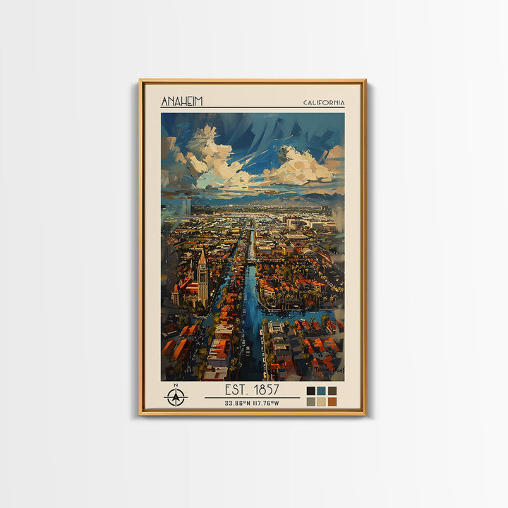Anaheim Travel Poster, Framed Canvas Print, City Art Print, Travel Wall Art, Fine Art Print, Colorful Wall Art, Watercolor Cityscape