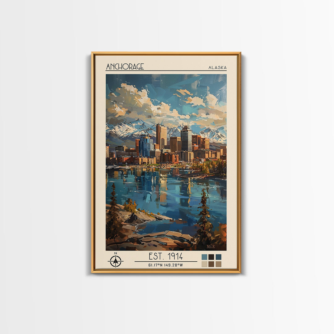 Anchorage Travel Poster, Framed Canvas Print, Travel Prints, Landscape Art, Fine Art Print, City Travel Poster, Living Room Wall Art
