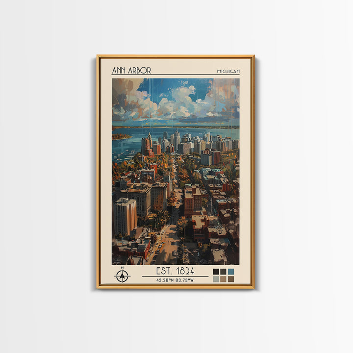 Ann Arbor Travel Poster, Framed Canvas Print, Travel Art Print, Modern Wall Decor, City Wall Art, Minimalist Poster, Travel Wall Art