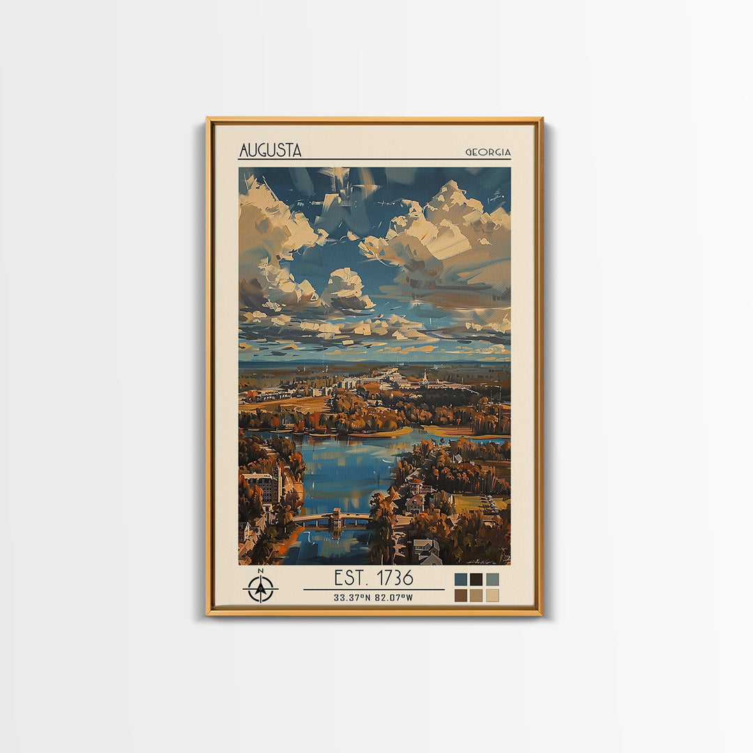 Augusta Travel Poster, Framed Canvas Print, City Travel Poster, Travel Wall Decor, Art Print, Retro Wall Art, Travel Decor, Wall Art