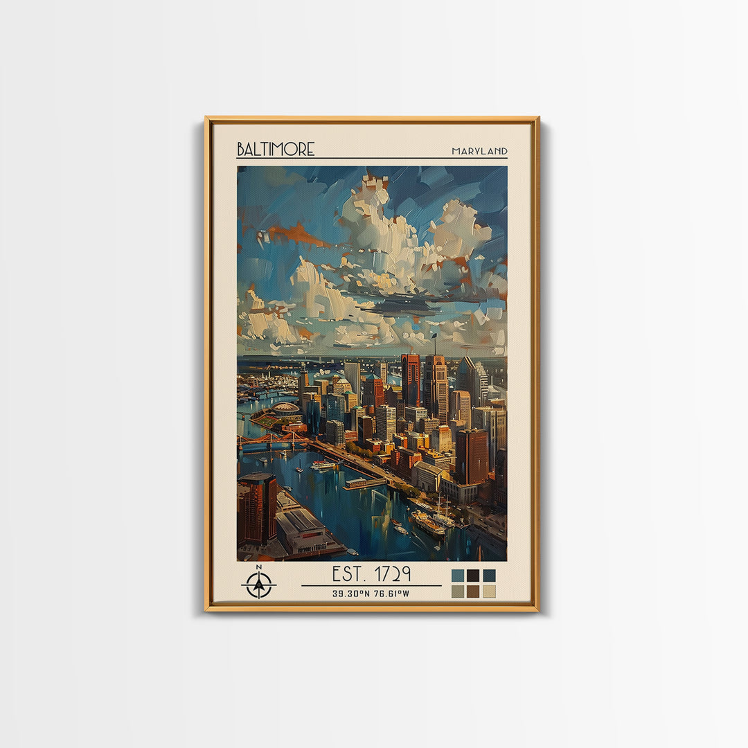 Baltimore Travel Poster, Framed Canvas Print, City Travel Poster, Travel Wall Art, Retro Wall Art, Modern Wall Decor, Fine Art Print
