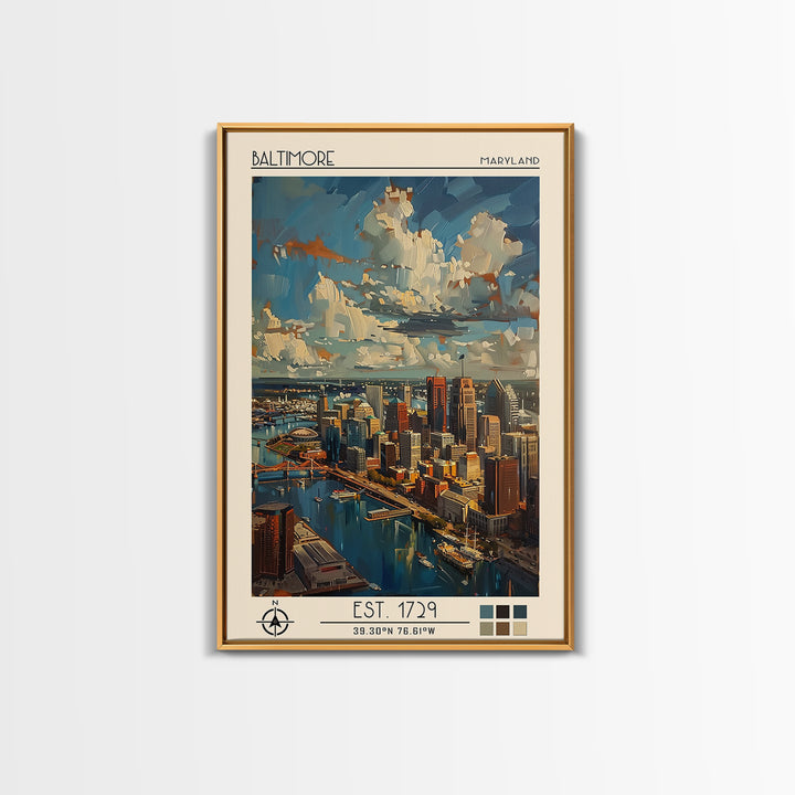 Baltimore Travel Poster, Framed Canvas Print, City Travel Poster, Travel Wall Art, Retro Wall Art, Modern Wall Decor, Fine Art Print