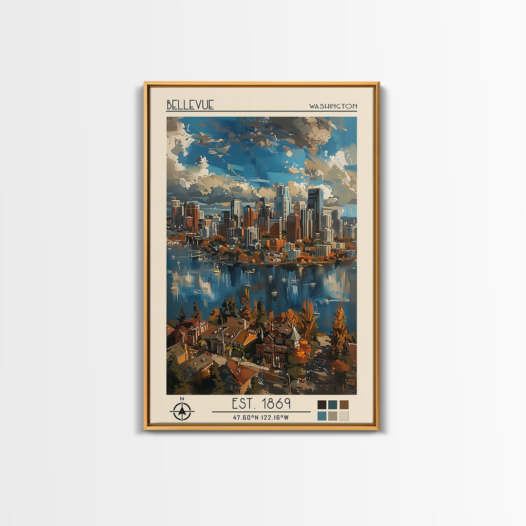 Bellevue Travel Poster, Framed Canvas Print, Travel Wall Decor, Minimalist Poster, Modern Wall Decor, Travel Print, Gallery Wall Set
