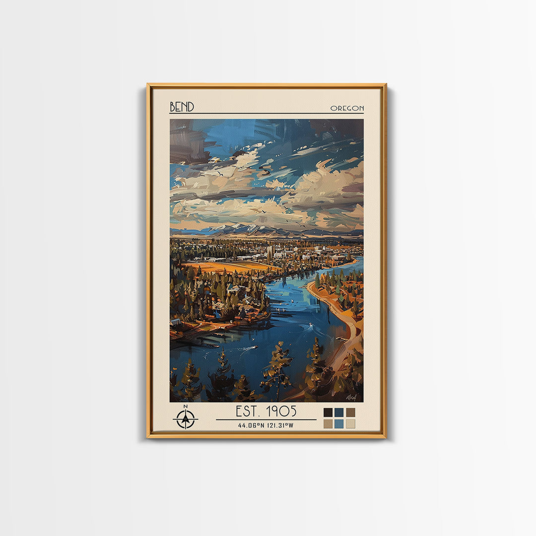 Bend Travel Poster, Framed Canvas Print, City Art Print, Travel Wall Art, Travel Art Print, Wall Art, Fine Art Print, Travel Posters