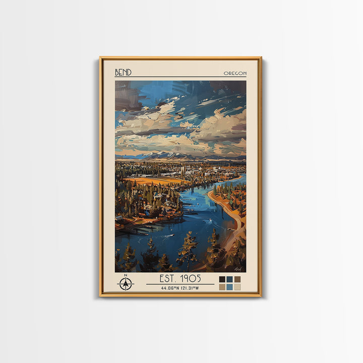 Bend Travel Poster, Framed Canvas Print, City Art Print, Travel Wall Art, Travel Art Print, Wall Art, Fine Art Print, Travel Posters