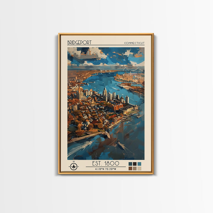 Bridgeport Travel Poster, Canvas Print, Retro Travel Poster, City Wall Art, Travel Wall Art, Colorful Wall Art, Watercolor Cityscape