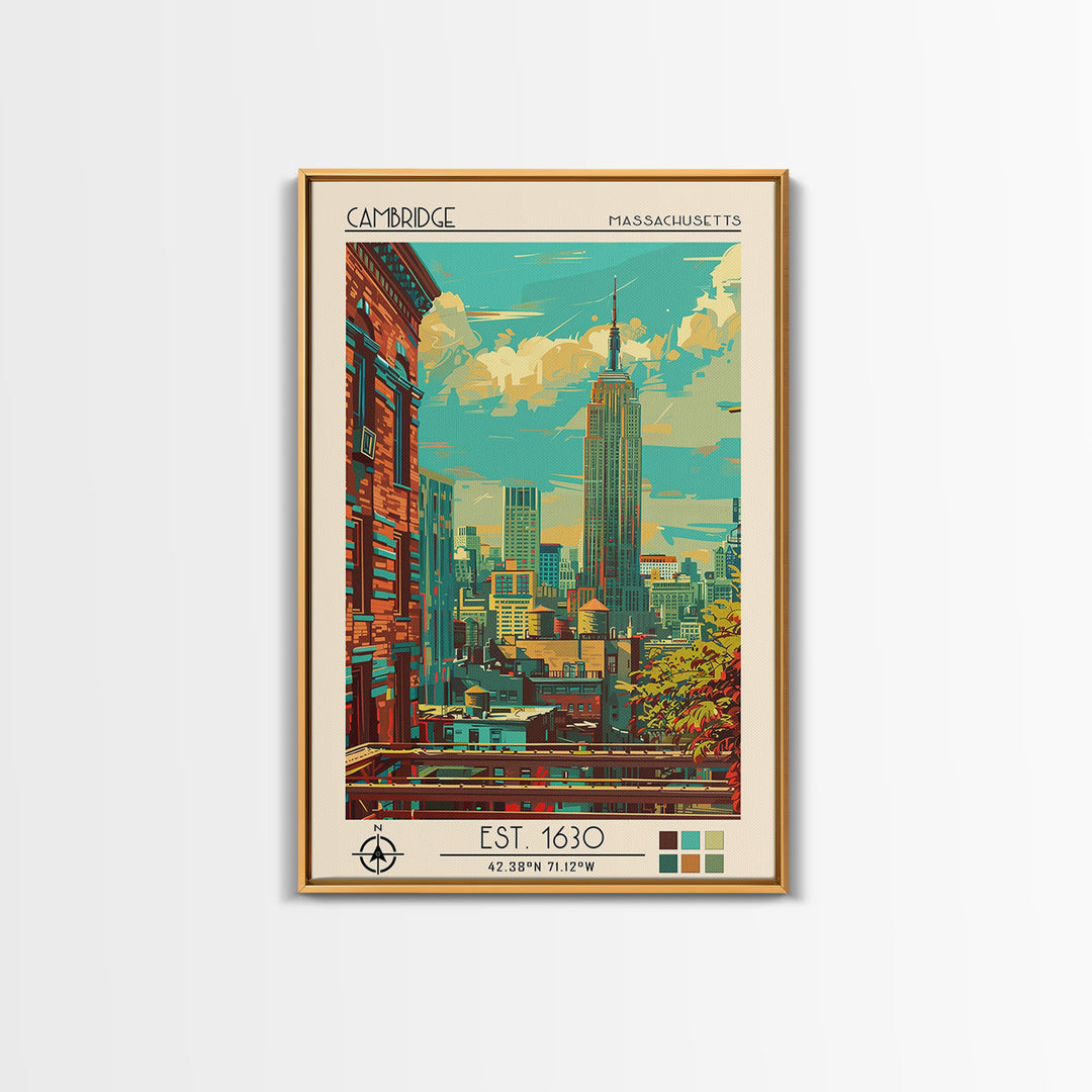 Cambridge Travel Poster, Framed Canvas Print, Retro Travel Poster, City Wall Art, Fine Art Print, Travel Print, Wall Art, Home Decor