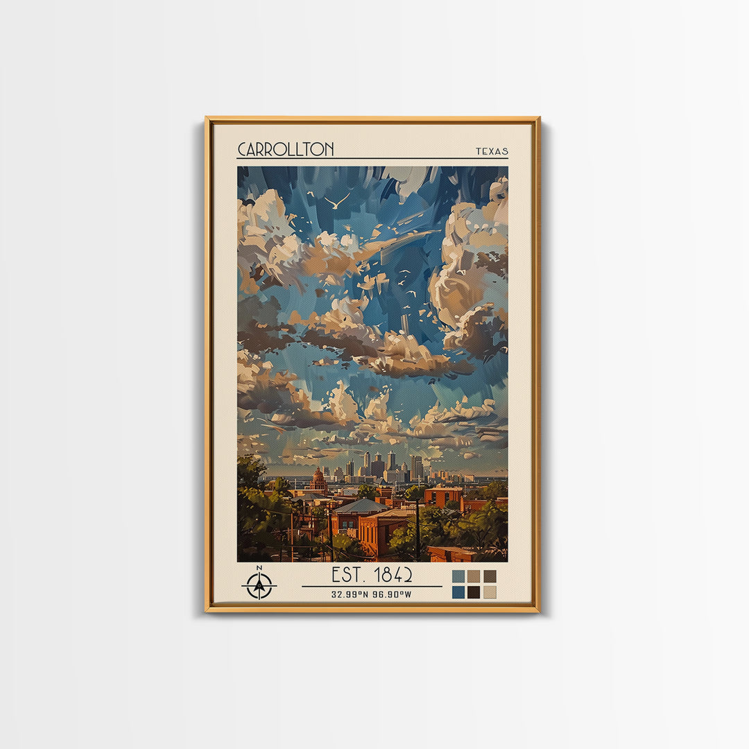 Carrollton Travel Poster, Framed Canvas Print, Travel Prints, Landscape Art, Vintage City Poster, Vintage Travel Print, Poster Print