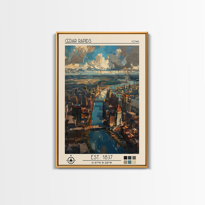 Cedar Rapids Travel Poster, Canvas Print, Travel Prints, Landscape Art, Travel Wall Decor, Living Room Wall Art, Retro Travel Poster