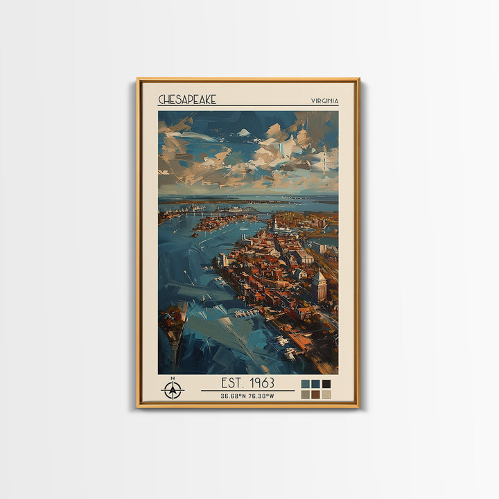 Chesapeake Travel Poster, Framed Canvas Print, Retro Wall Art, Travel Print, Watercolor Cityscape, Travel Posters, Minimalist Poster