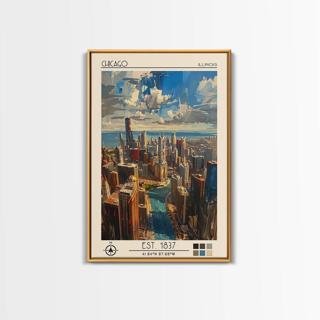Chicago Travel Poster, Framed Canvas Print, City Art Print, Travel Wall Art, Poster Art, Travel Print, Travel Decor, Wanderlust Gift