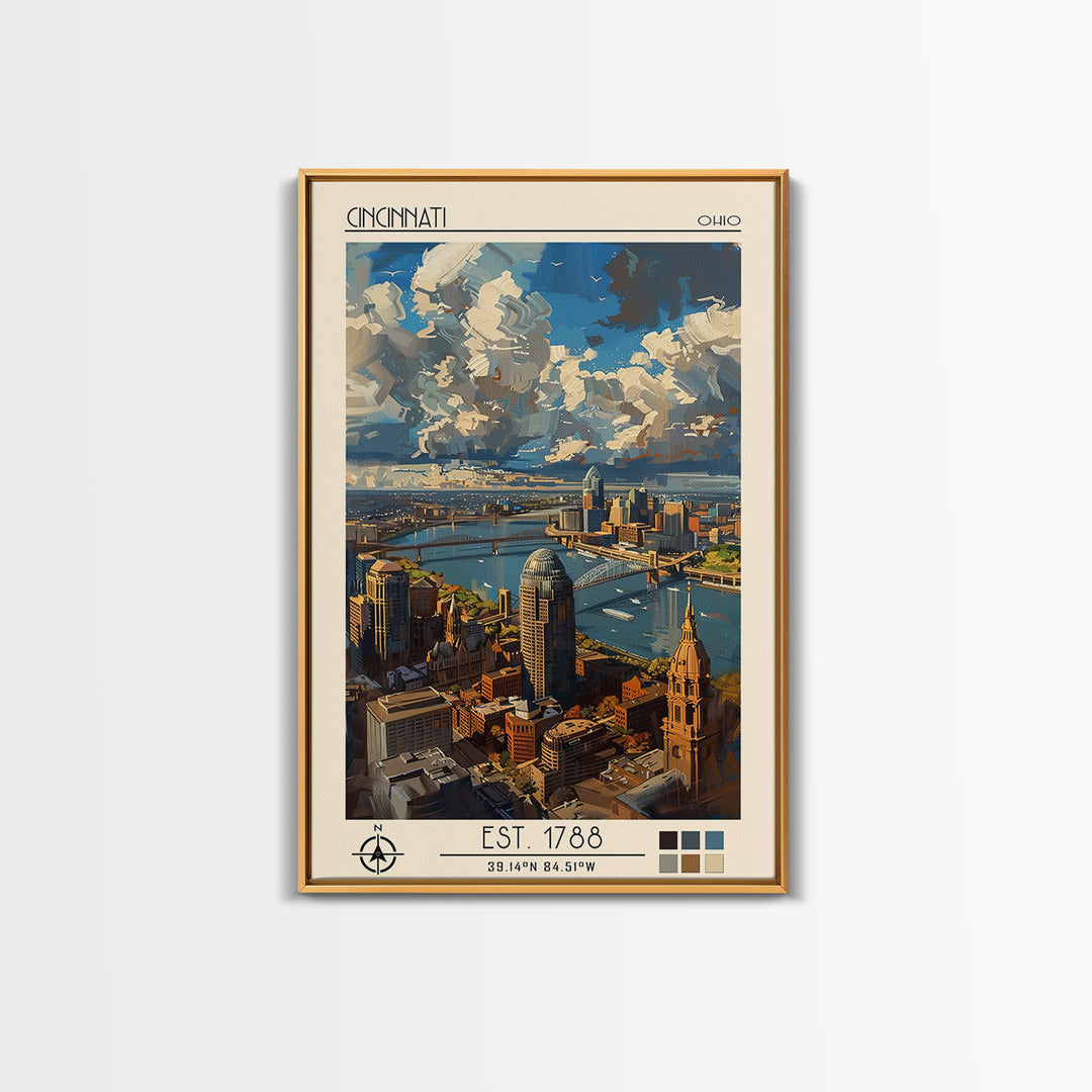 Cincinnati Travel Poster, Canvas Print, City Travel Poster, Travel Wall Decor, Living Room Wall Art, Modern Wall Decor, Travel Print