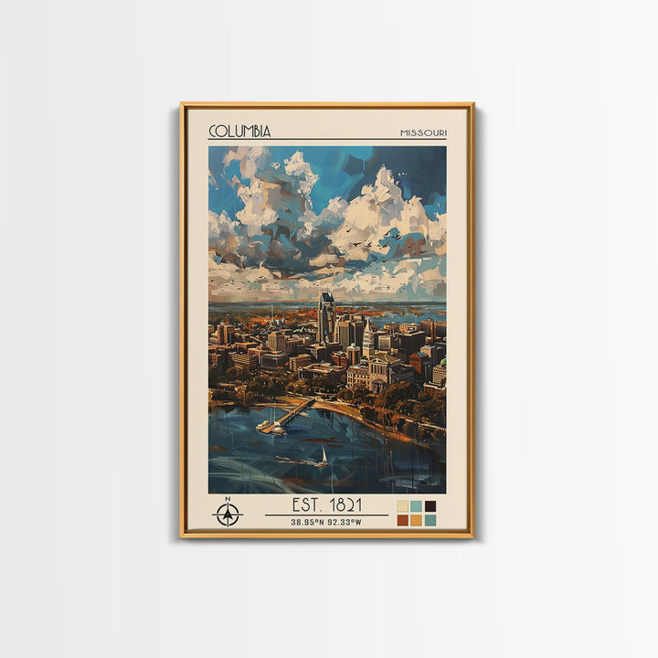 Columbia South Carolina Travel Poster, Framed Canvas Print, Travel Art Print, Modern Wall Decor, Living Room Wall Art, City Wall Art
