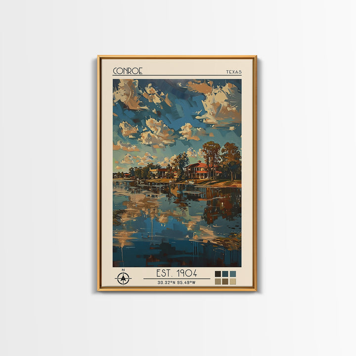 Conroe Travel Poster, Canvas Print, Retro Wall Art, Travel Print, Mid Century Wall Art, Vintage Travel, Poster Art, Travel Art Print