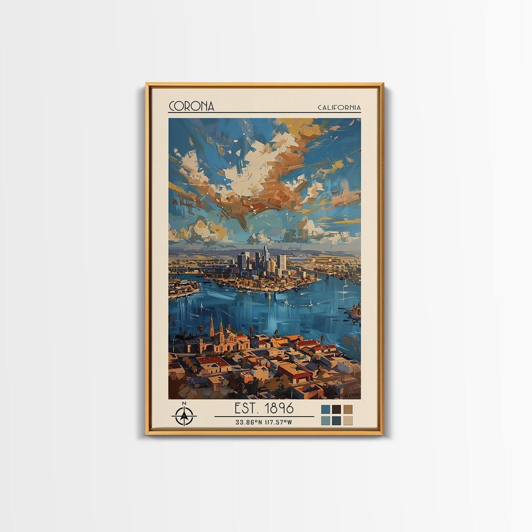 Corona Travel Poster, Framed Canvas Print, Travel Prints, Landscape Art, Fine Art Print, Art Print, Mid Century Wall Art, Poster Art